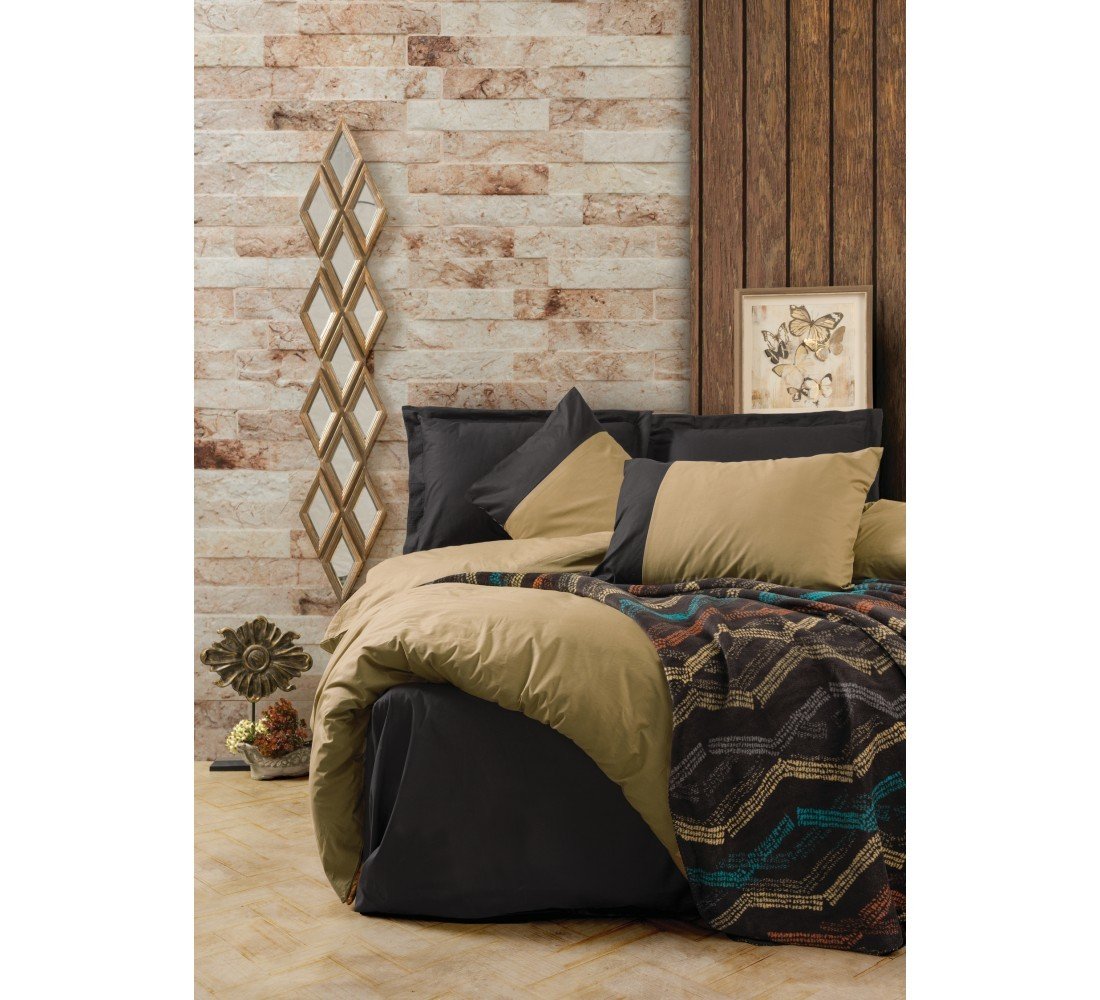 Cotton Box Çift Kişilik Battaniyeli Nevresim Takımı Tidy Yeşil Siyah