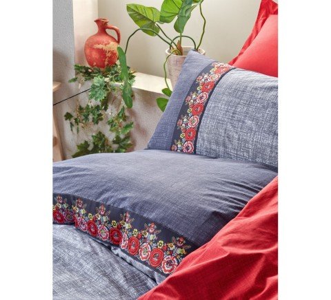 Cotton Box Folk Art Lacivert Çift Kişilik Nevresim Takımı