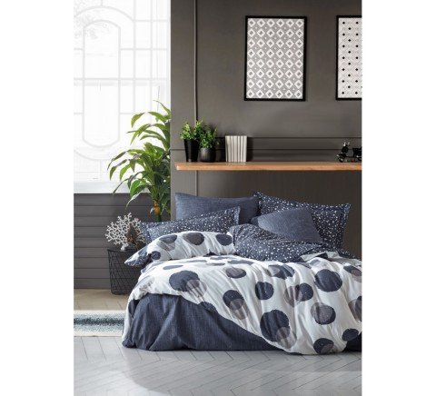 Cotton Box Modern Ranforce Çift Kişilik Nevresim Takımı-Orva İndigo