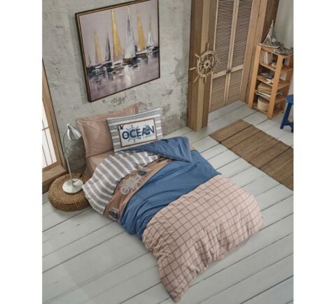 Cotton Box Tek Kişilik Lastikli Çarşaflı Nevresim Takımı Ocean Lacivert