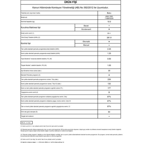 Beko KMX 1000 10 kg Çamaşır Kurutma Makinesi
