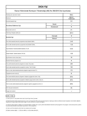 Beko KMX 91 9 kg Çamaşır Kurutma Makinesi