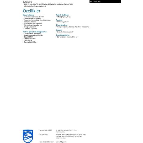 Philips Azur 8000 Serisi DST8050/20 3000 W Buharlı Ütü