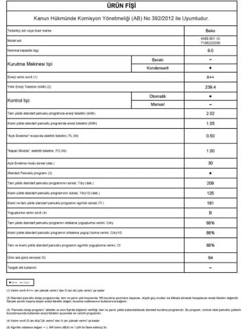 Beko KMB 901 IG 9 kg Çamaşır Kurutma Makinesi