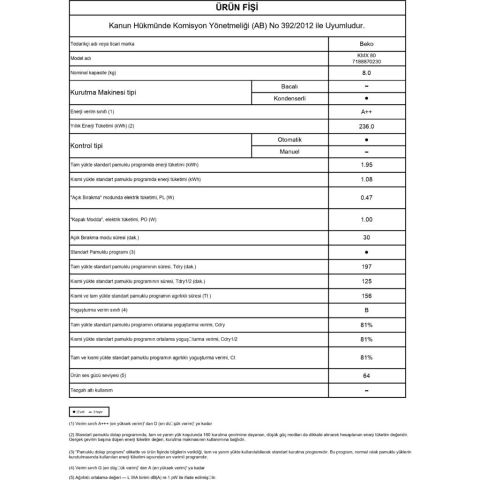 Beko KMX 80 8 kg Çamaşır Kurutma Makinesi