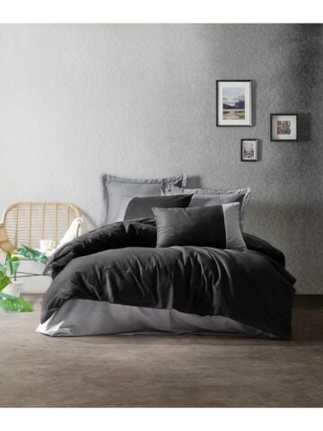 Cotton Box Plain Siyah-Gri Çift Kişilik Nevresim Takımı