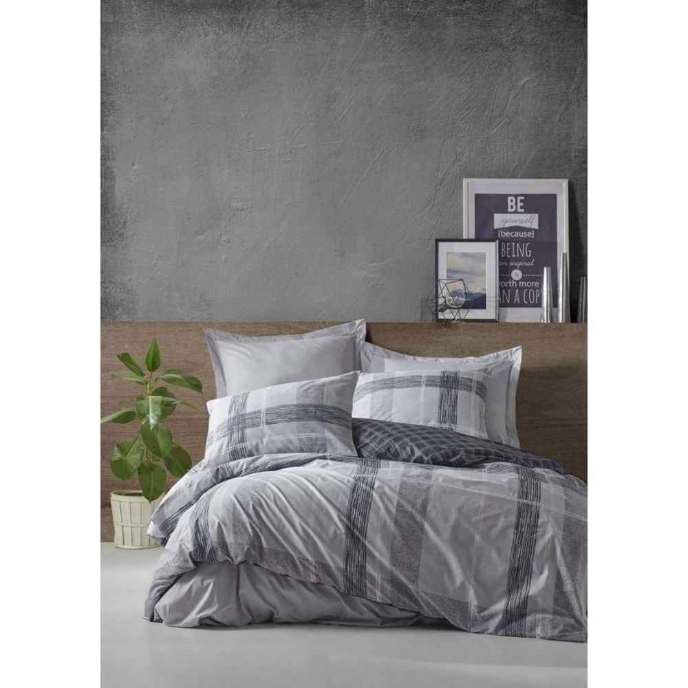 Cotton Box Mode Line Ranforce Çift Kişilik Nevresim Takımı-Miranda Gri