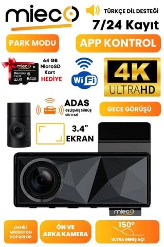 Mieco A11 Ön ve Arka 4K Araç Kamerası Seti