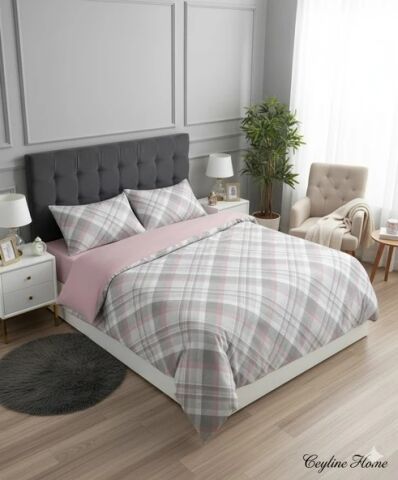 Fixbox Ranforce Çift Kişilik Çarşafı Lastikli Nevresim Takımı Linea Pudra